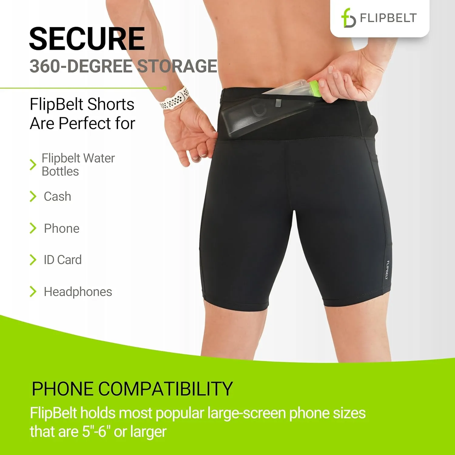 FlipBelt Men's Running Compression Shorts with Pockets - Secure Your Phone, Keys and Even Water Bottles - USA Small Business
