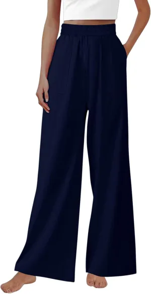 Flowy Pants for Women Flowy Beach Pants Linen Palazzo Pants Summer Elastic Pants Workout Soft Pants Long Trousers