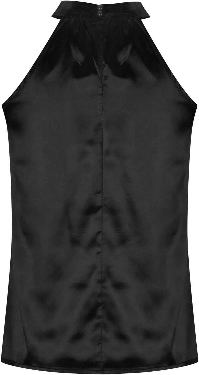 FZYLQY Women Silk Satin Halter Tops Casual Sleeveless Keyhole Mock Neck Tank Top Summer Sexy Curved Hem Dressy Blouse Shirt