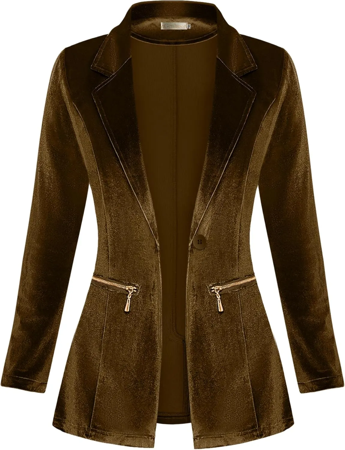 Genhoo Women's Long Sleeve Blazer Open Front Cardigan Jacket Work Office Blazer with Zipper Pockets S-3XL