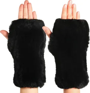 Geyoga Fingerless Fur Gloves for Women Winter Mittens Smooth Faux Rabbit Furry Gloves Warm Knitted Gloves