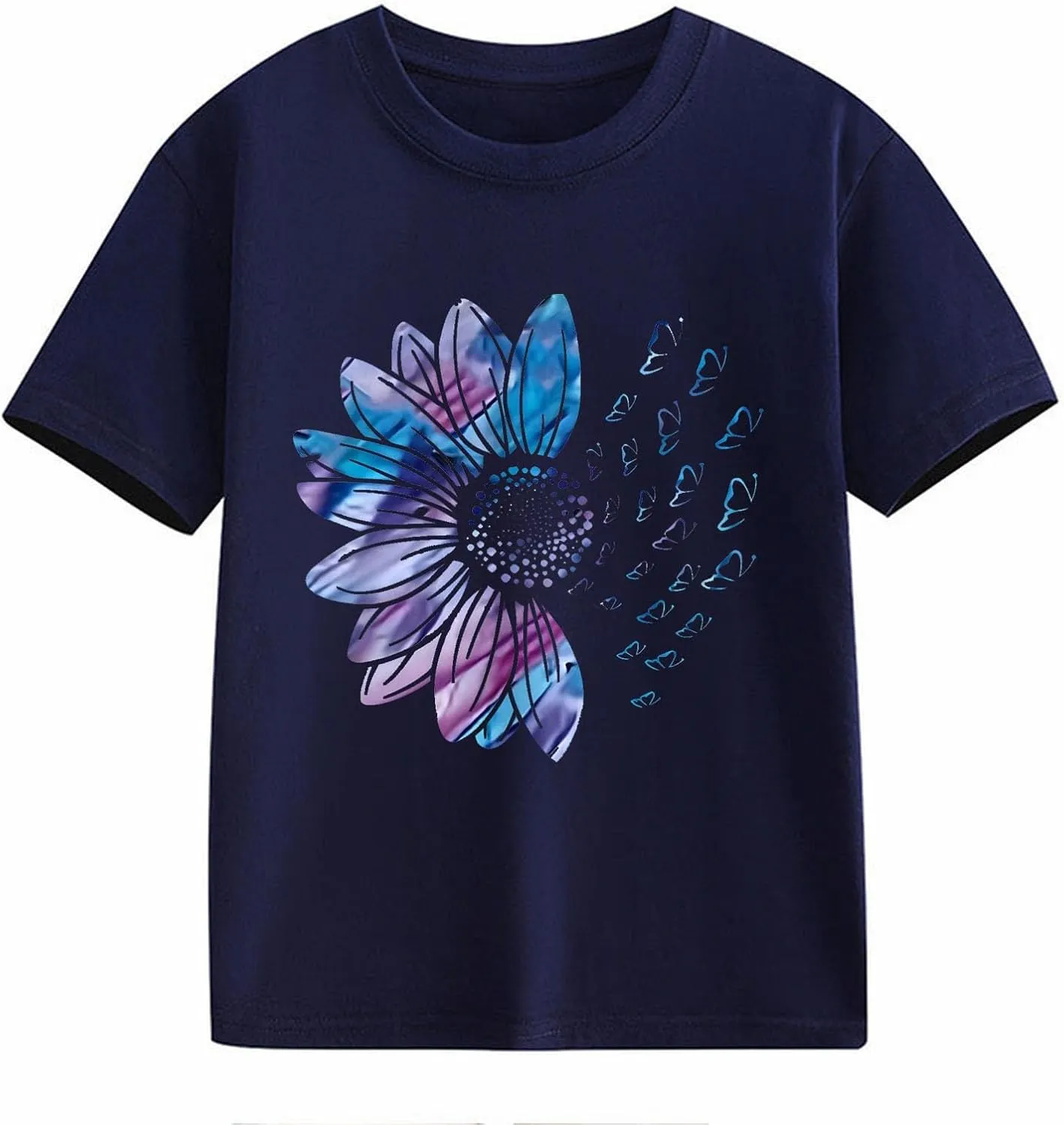 Girls Cute Graphic Tees Sunflower T-Shirt 3/4 Sleeve Aesthetic Blouse for Girls Cute Tops Crewneck T-Shirt Tees Blouses