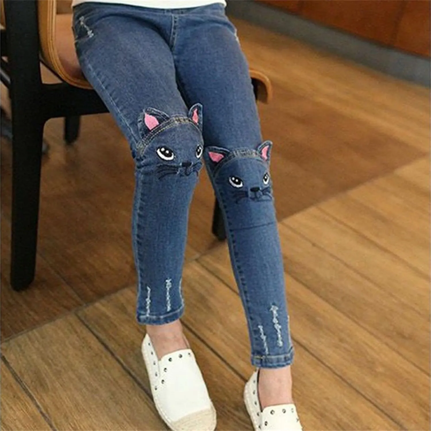 Girls' Jeans Skinny Fit Pull on Jeggings Stretch Jeans for Teens Girls Cute Cat Print Elastic Waist Girl Clothes Fall
