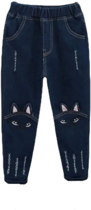 Girls' Jeans Skinny Fit Pull on Jeggings Stretch Jeans for Teens Girls Cute Cat Print Elastic Waist Girl Clothes Fall