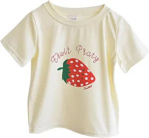 Girls Strawberry Print Cute T Shirt Short Sleeve Kids Summer Tops Casual Loose Crewneck Comfy Cotton Tees for 2-12 Years