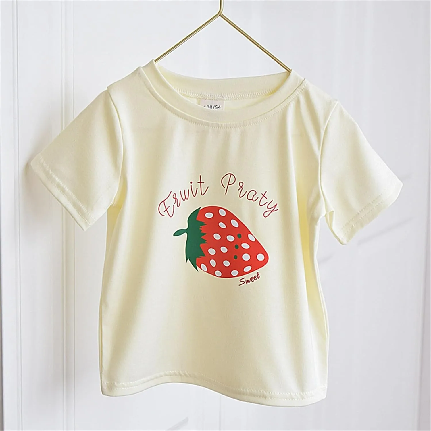 Girls Strawberry Print Cute T Shirt Short Sleeve Kids Summer Tops Casual Loose Crewneck Comfy Cotton Tees for 2-12 Years