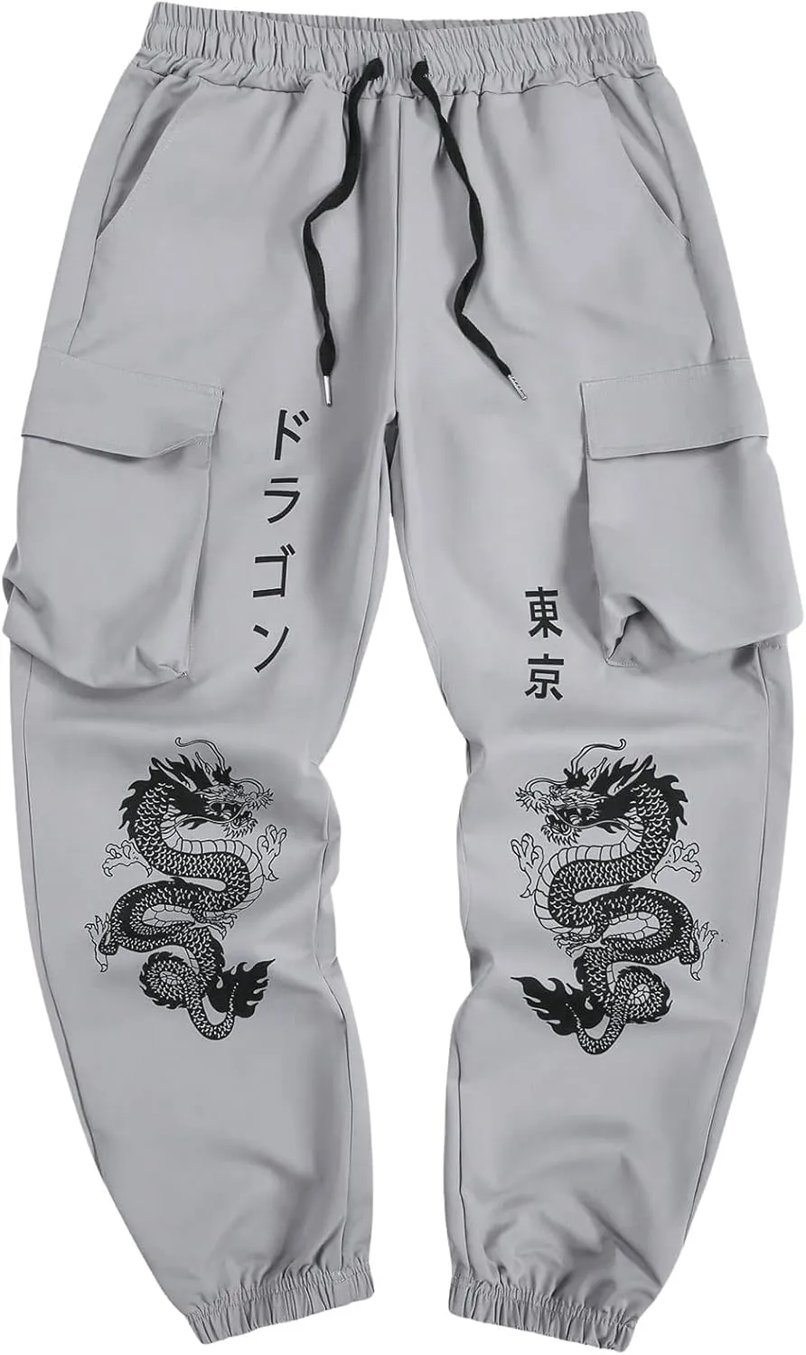 GORGLITTER Men's Japanese Pants Graphic Cargo Joggers Pants Stacked Sweatpants Y2K Streetwear