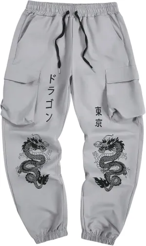 GORGLITTER Men's Japanese Pants Graphic Cargo Joggers Pants Stacked Sweatpants Y2K Streetwear