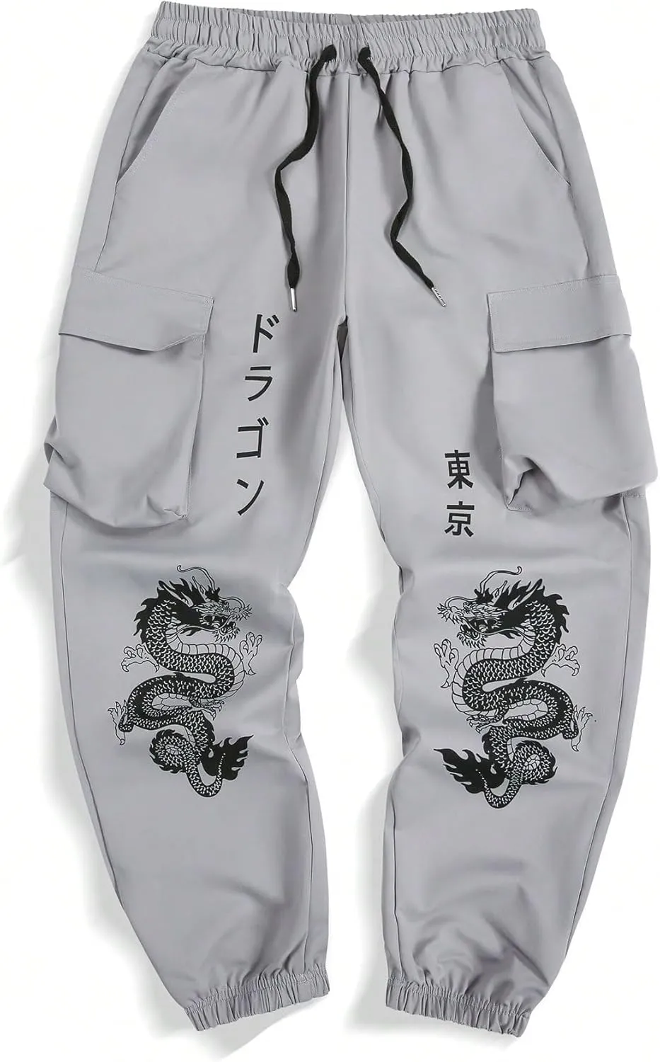 GORGLITTER Men's Japanese Pants Graphic Cargo Joggers Pants Stacked Sweatpants Y2K Streetwear
