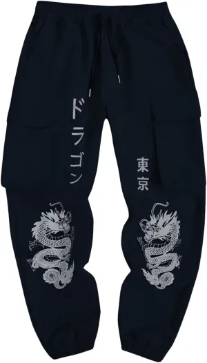 GORGLITTER Men's Japanese Pants Graphic Cargo Joggers Pants Stacked Sweatpants Y2K Streetwear