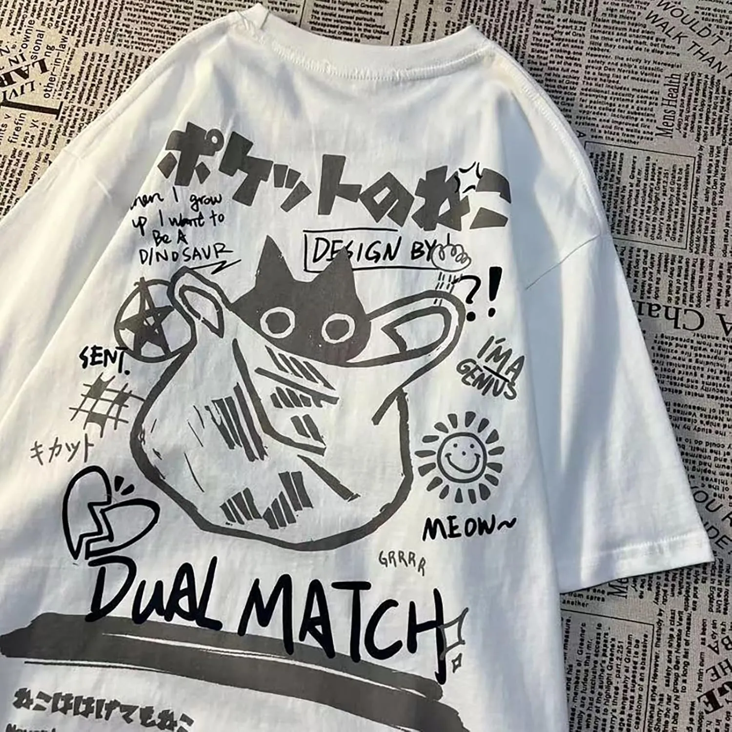 Gothic Oversized Printed T-Shirt Harajuku Street Trend Men and Women's Personality Loose Print Punk Short Sleeve
