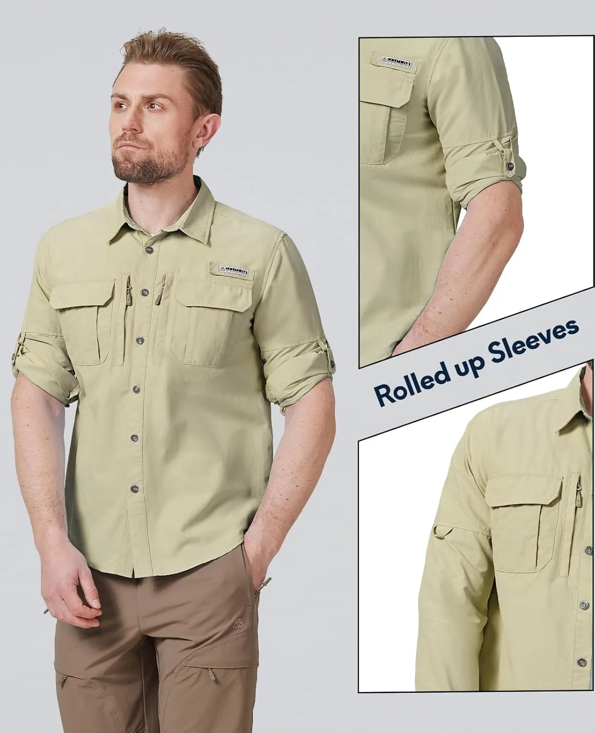 Haimont Men's Sun Protection Button Down Shirts Long Sleeve Hiking Fishing Travel Shirt Quick Dry Outdoor Top
