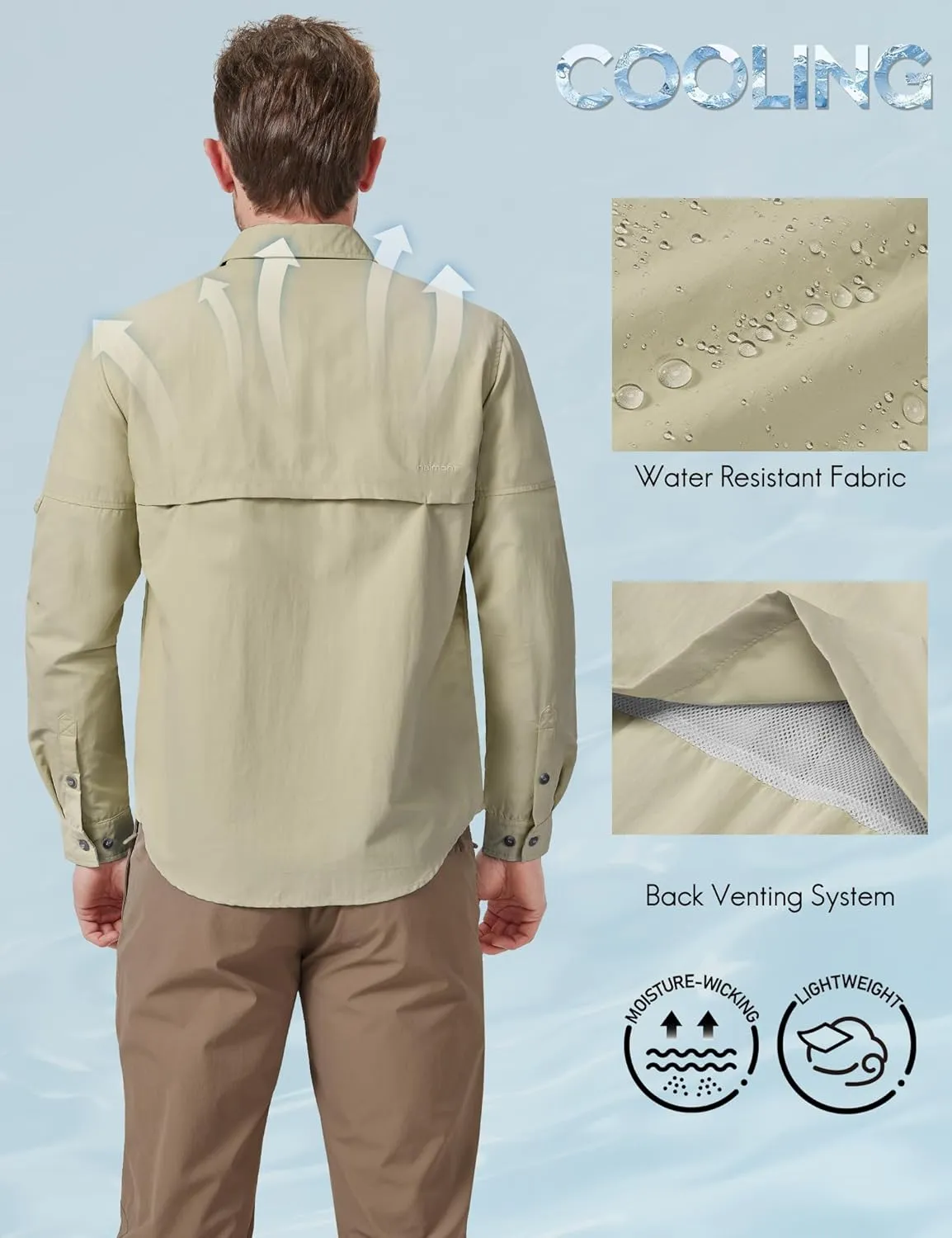 Haimont Men's Sun Protection Button Down Shirts Long Sleeve Hiking Fishing Travel Shirt Quick Dry Outdoor Top