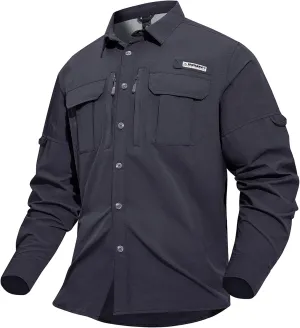 Haimont Men's Sun Protection Button Down Shirts Long Sleeve Hiking Fishing Travel Shirt Quick Dry Outdoor Top