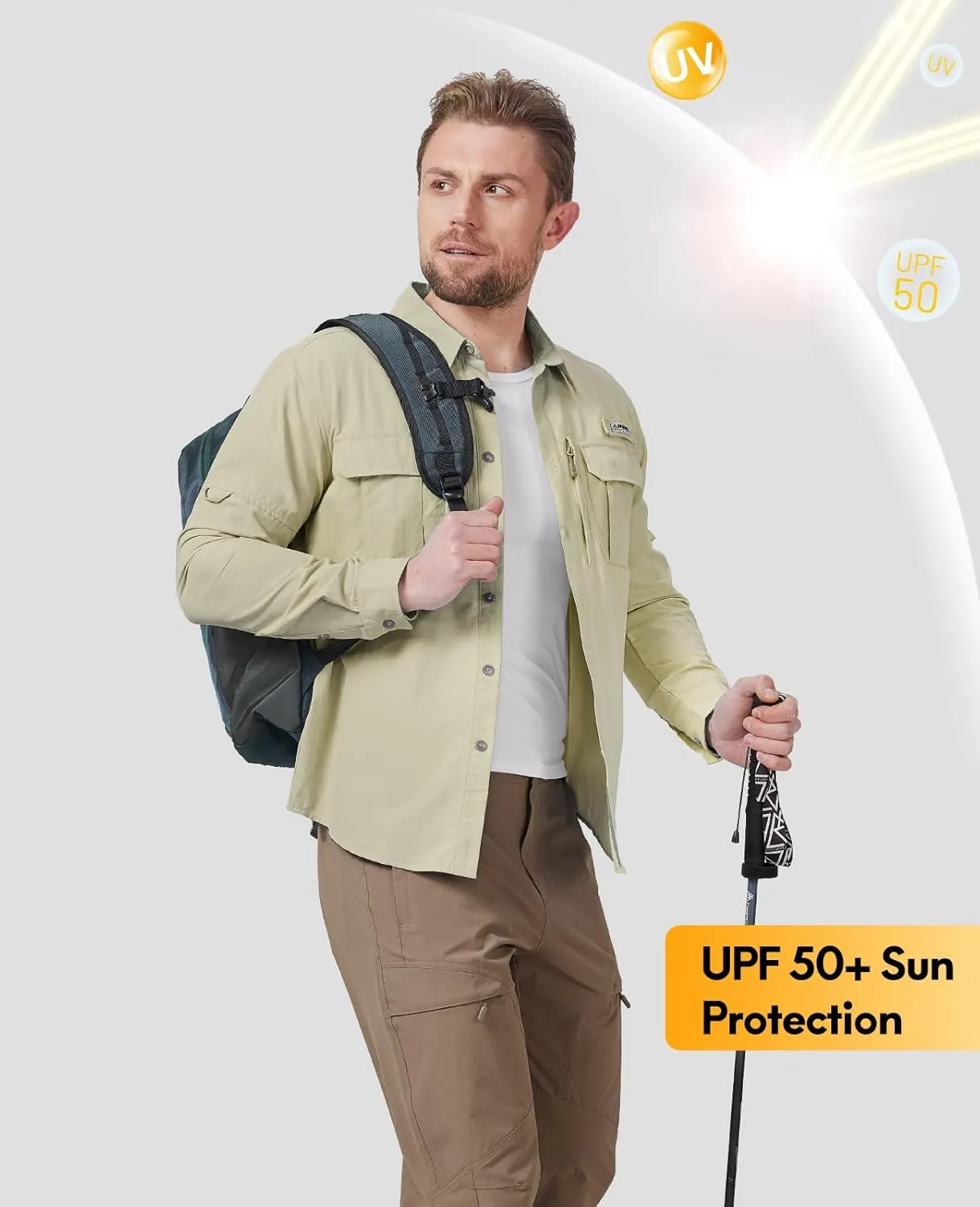 Haimont Men's Sun Protection Button Down Shirts Long Sleeve Hiking Fishing Travel Shirt Quick Dry Outdoor Top