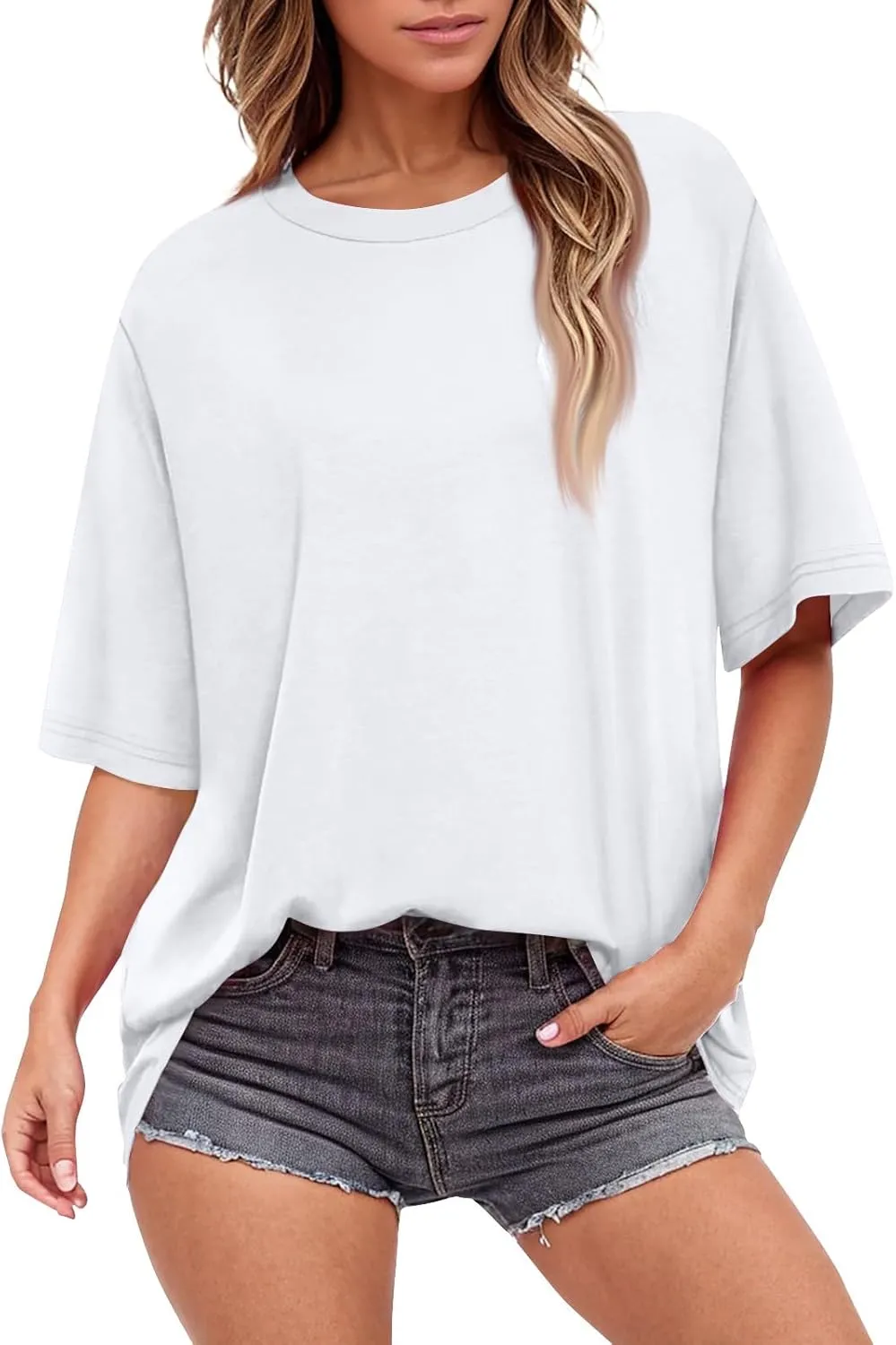 Half Sleeve Tops for Women Crew Neck Casual Summer Oversized Tshirts Trendy Going Out Tops Womens Shirts
