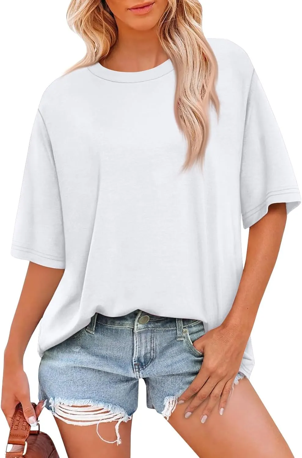 Half Sleeve Tops for Women Crew Neck Casual Summer Oversized Tshirts Trendy Going Out Tops Womens Shirts
