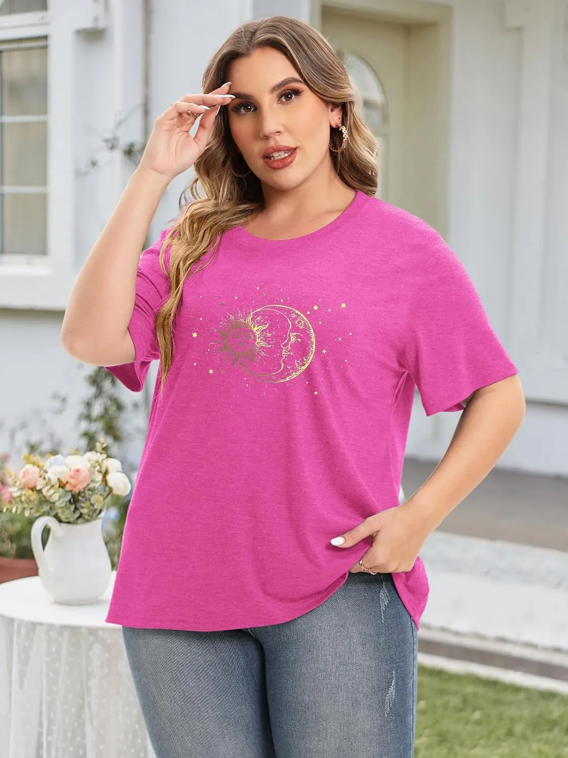 HDLTE Women Plus Size Tops Casual Short Sleeve Graphic Tee Shirts Oversized Tee Tops