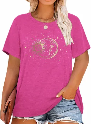 HDLTE Women Plus Size Tops Casual Short Sleeve Graphic Tee Shirts Oversized Tee Tops