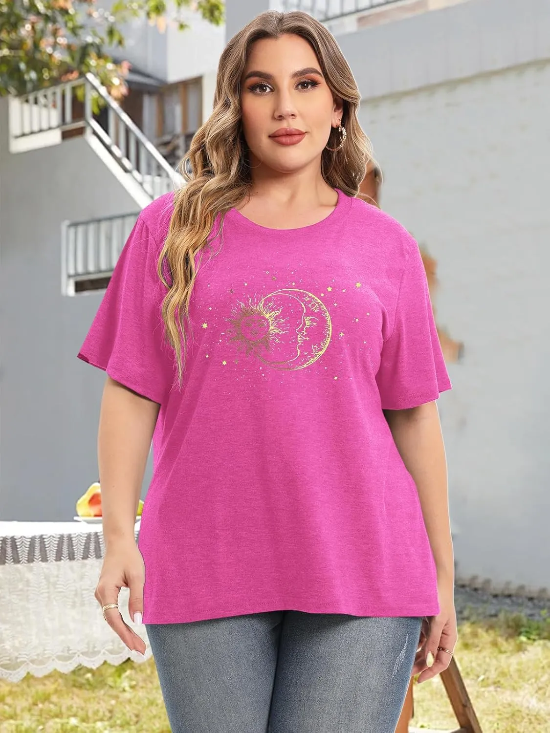 HDLTE Women Plus Size Tops Casual Short Sleeve Graphic Tee Shirts Oversized Tee Tops