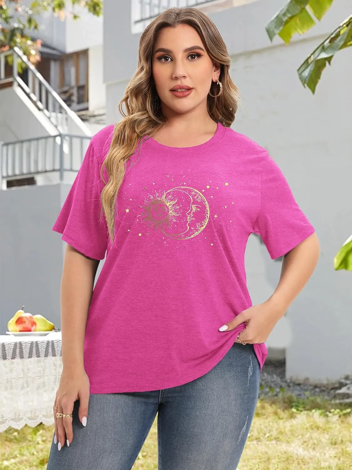 HDLTE Women Plus Size Tops Casual Short Sleeve Graphic Tee Shirts Oversized Tee Tops