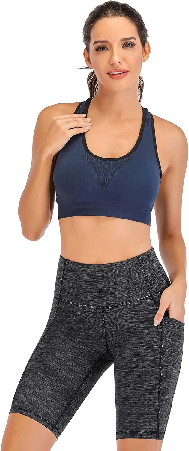 Heathyoga 8" Biker Shorts Women with 3 Pockets Tummy Control Workout Shorts Women Atheltic Spandex Shorts for Yoga Gym