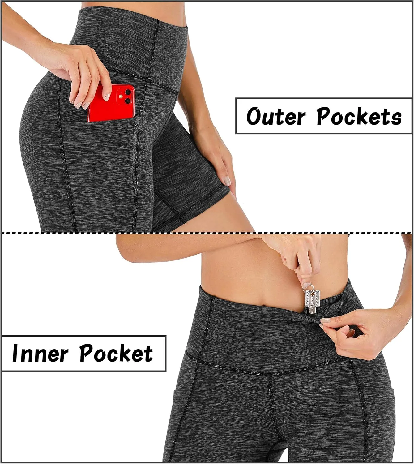 Heathyoga 8" Biker Shorts Women with 3 Pockets Tummy Control Workout Shorts Women Atheltic Spandex Shorts for Yoga Gym