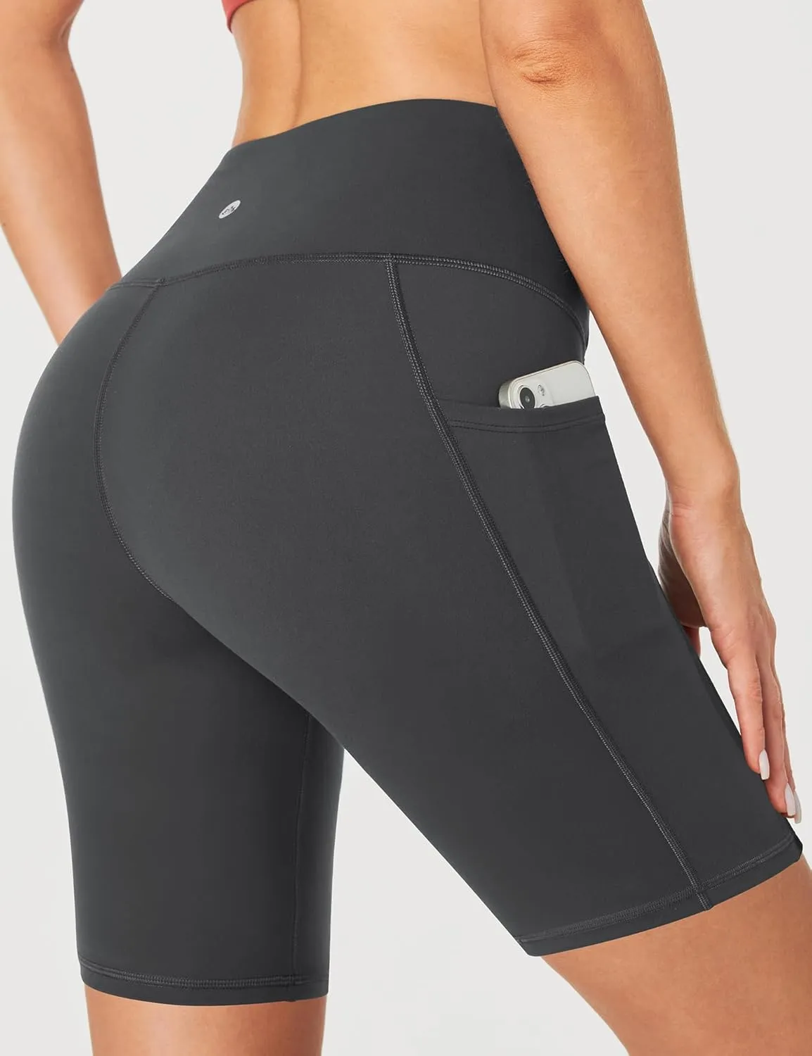 Heathyoga 8" Biker Shorts Women with 3 Pockets Tummy Control Workout Shorts Women Atheltic Spandex Shorts for Yoga Gym