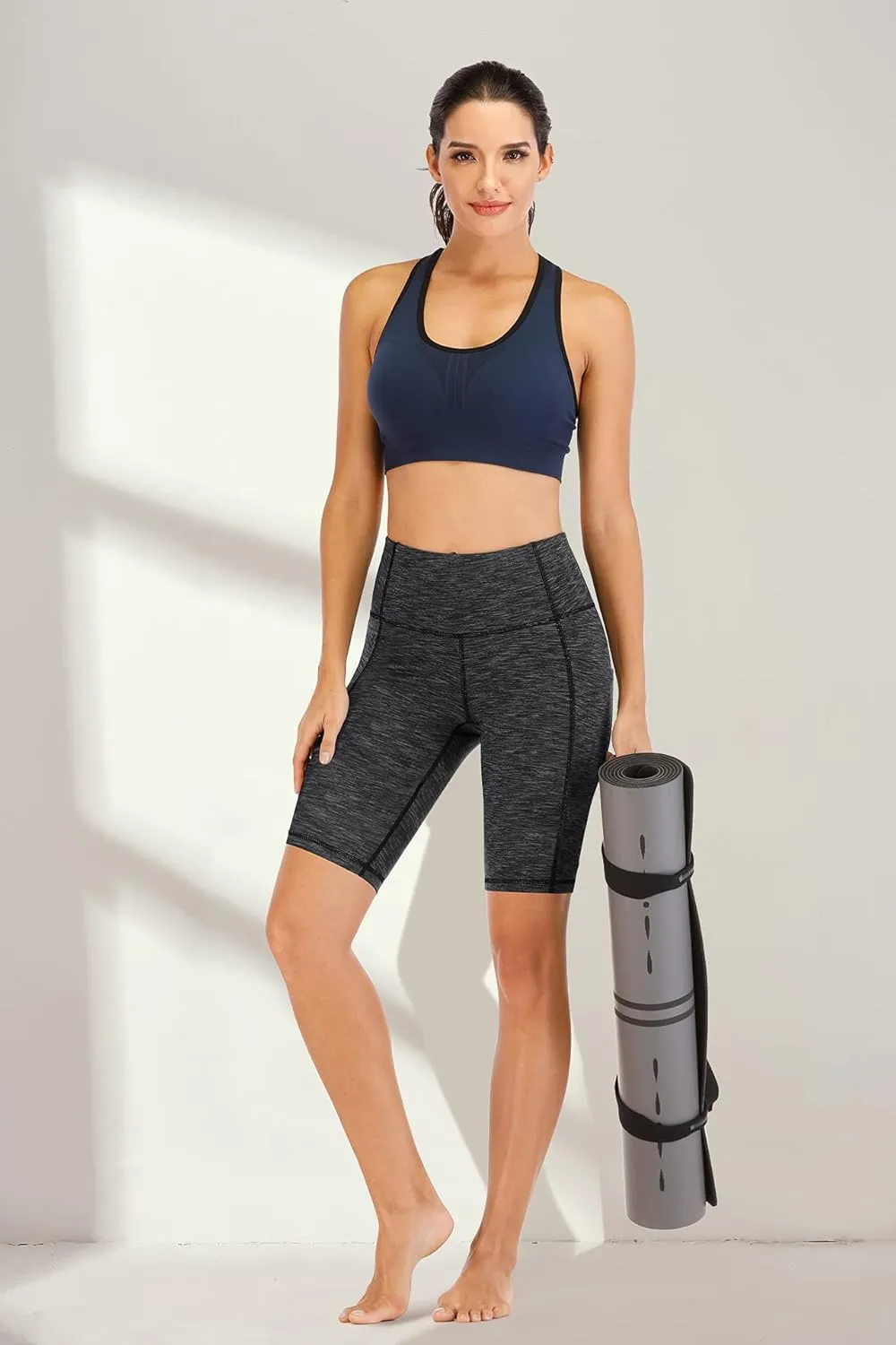 Heathyoga 8" Biker Shorts Women with 3 Pockets Tummy Control Workout Shorts Women Atheltic Spandex Shorts for Yoga Gym