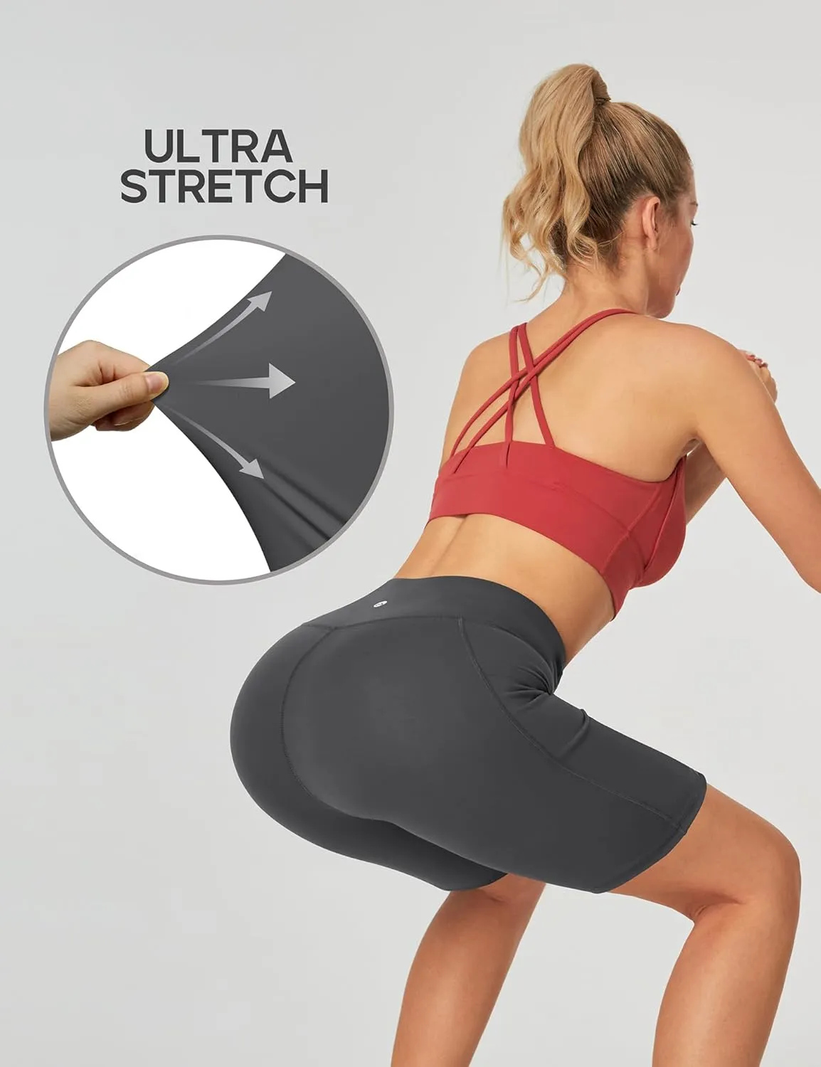 Heathyoga 8" Biker Shorts Women with 3 Pockets Tummy Control Workout Shorts Women Atheltic Spandex Shorts for Yoga Gym