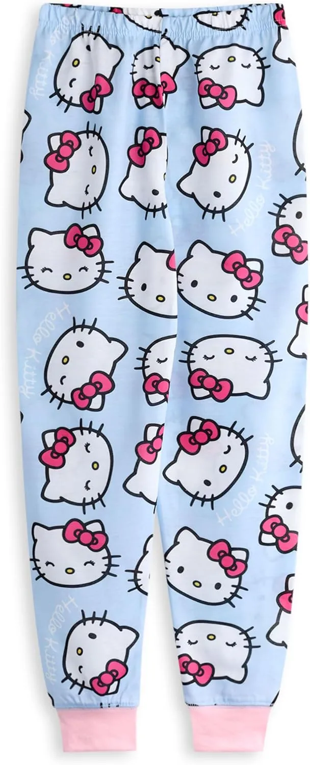 Hello Kitty Girls Pajama Set Pack of 2 | Kids Blue & Pink Kitty White Graphic Short Sleeve Top & Long Leg PJ Bottoms