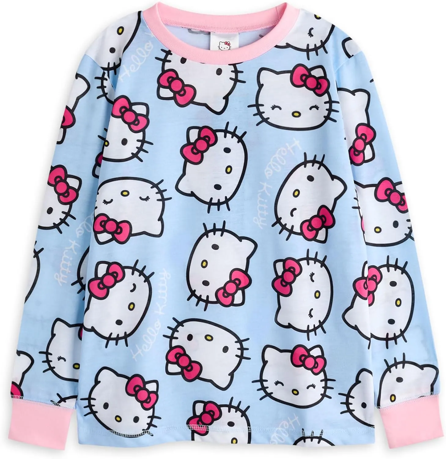 Hello Kitty Girls Pajama Set Pack of 2 | Kids Blue & Pink Kitty White Graphic Short Sleeve Top & Long Leg PJ Bottoms