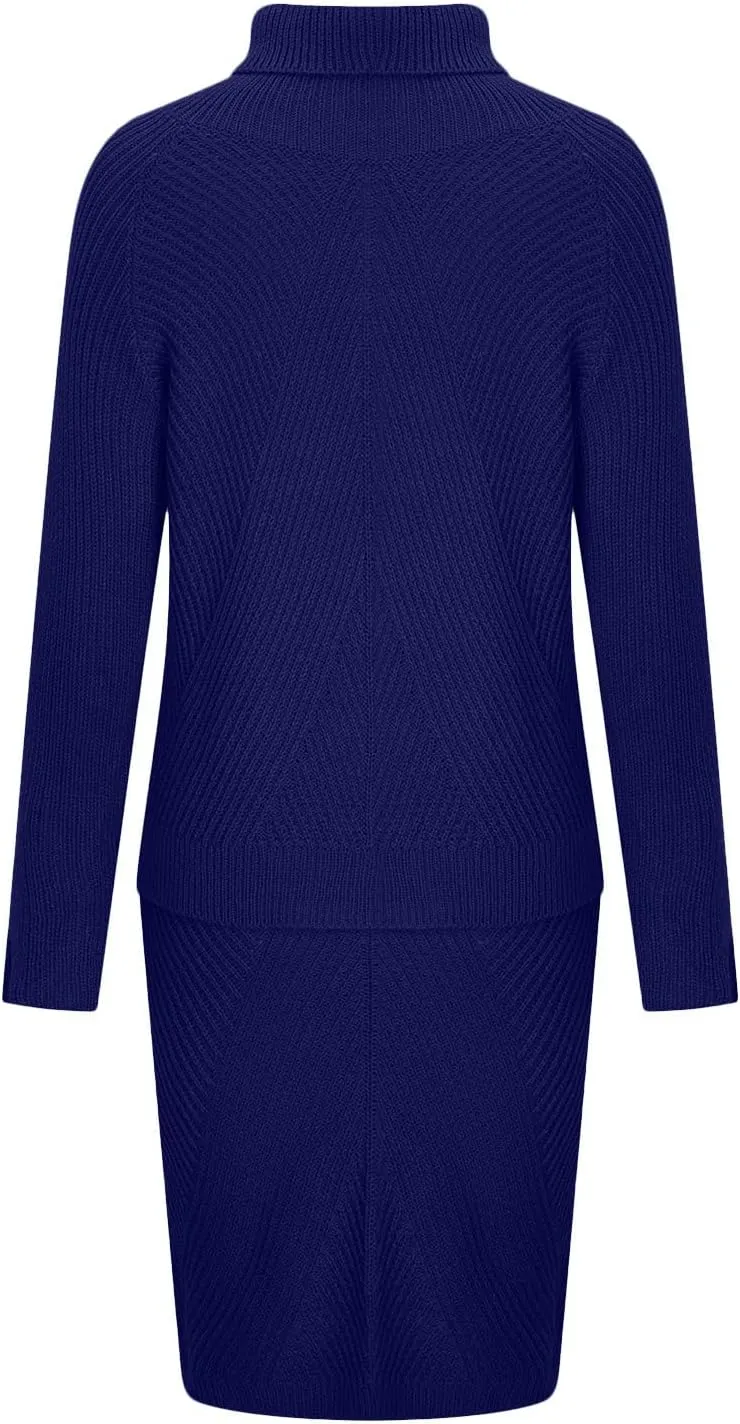 hlysgo Women's 2 Piece Sweater Set Casual Rib Knit Long Sleeve Turtleneck Sweater Tops and Midi Bodycon Skirts Lounge Set