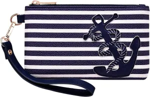 inOne PU Nautical Anchor Purse, 8.5"x5.0" Wristlet Bag Zip Coin Pouch
