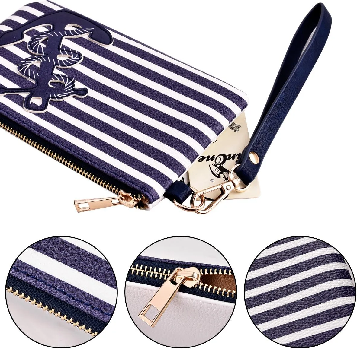 inOne PU Nautical Anchor Purse, 8.5"x5.0" Wristlet Bag Zip Coin Pouch