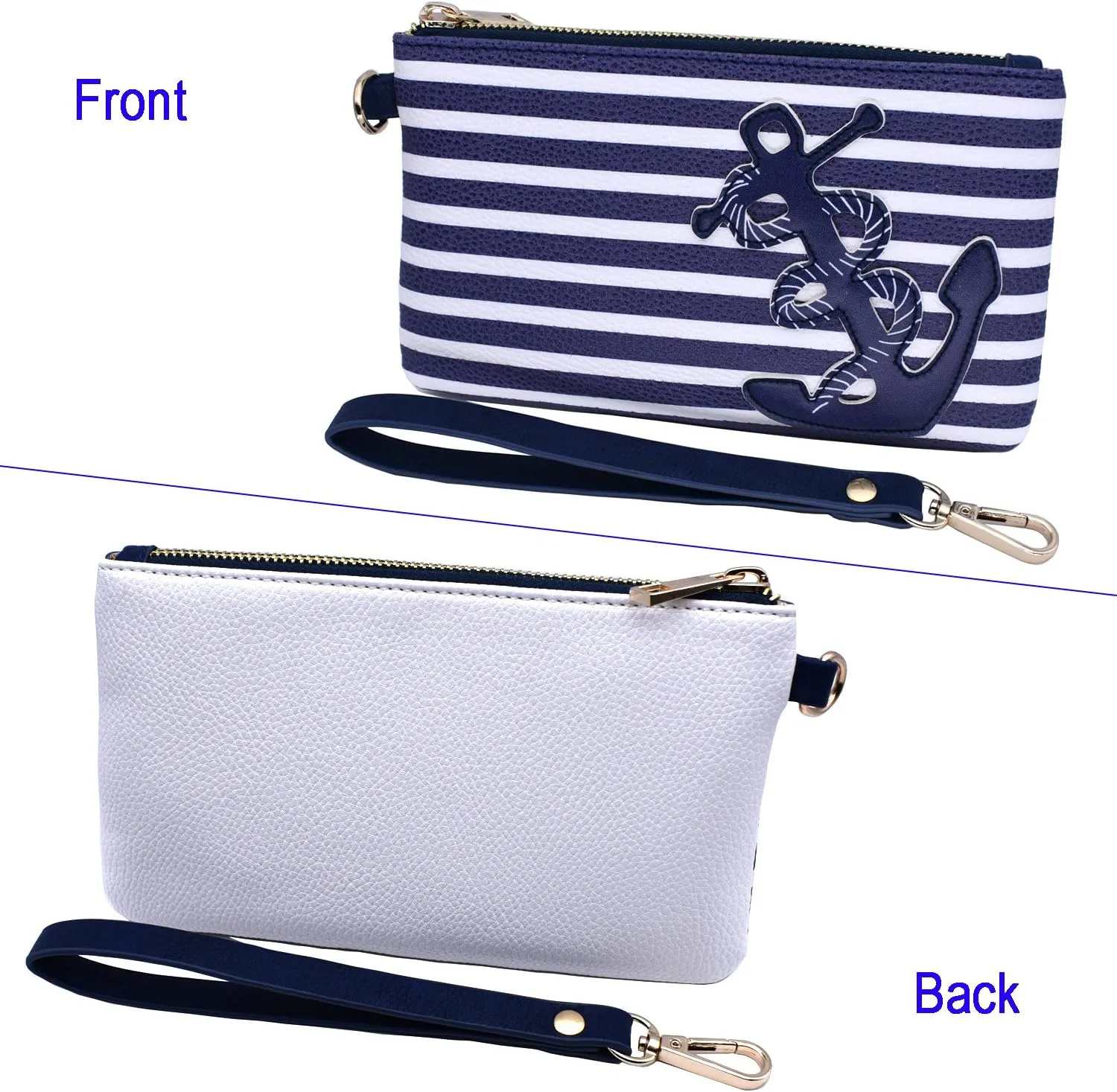 inOne PU Nautical Anchor Purse, 8.5"x5.0" Wristlet Bag Zip Coin Pouch