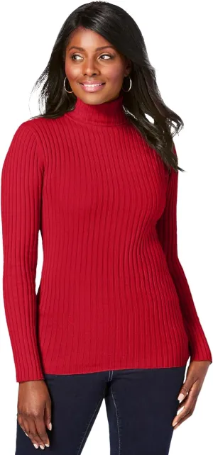 Jessica London Women's Plus Size Ribbed Cotton Turtleneck Sweater