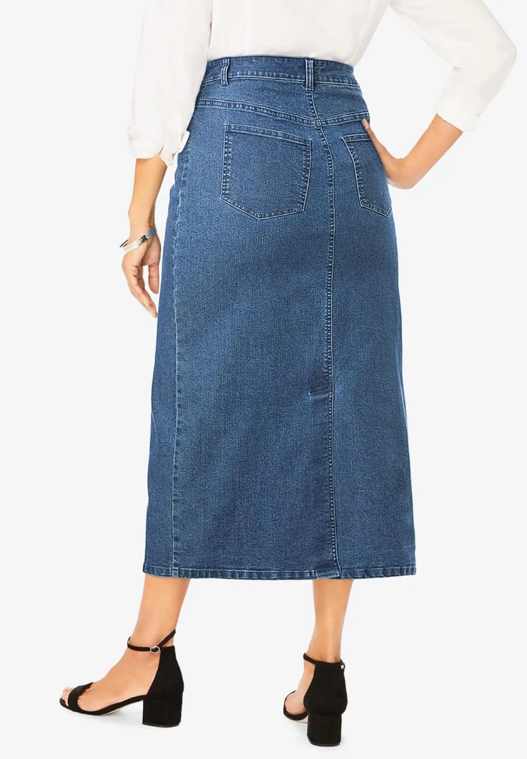 Jessica London Women's Plus Size True Fit Front Button Casual Denim Skirt