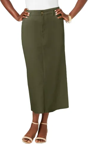 Jessica London Women's Plus Size True Fit Front Button Casual Denim Skirt