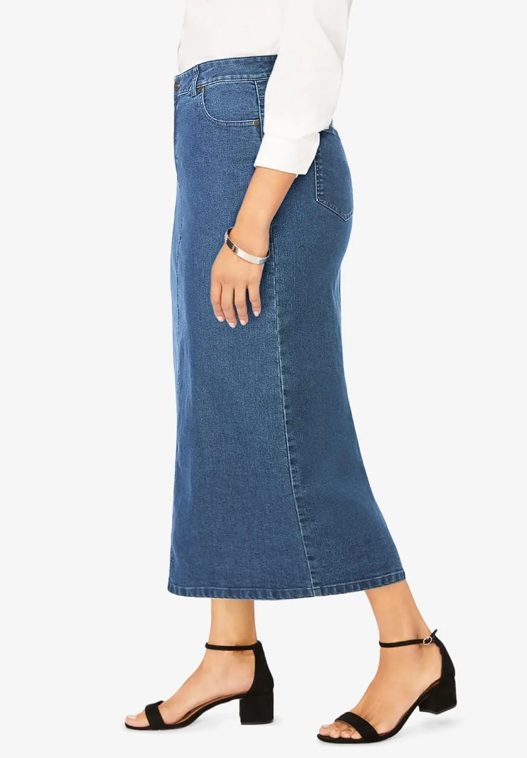Jessica London Women's Plus Size True Fit Front Button Casual Denim Skirt