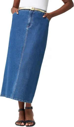 Jessica London Women's Plus Size True Fit Front Button Casual Denim Skirt