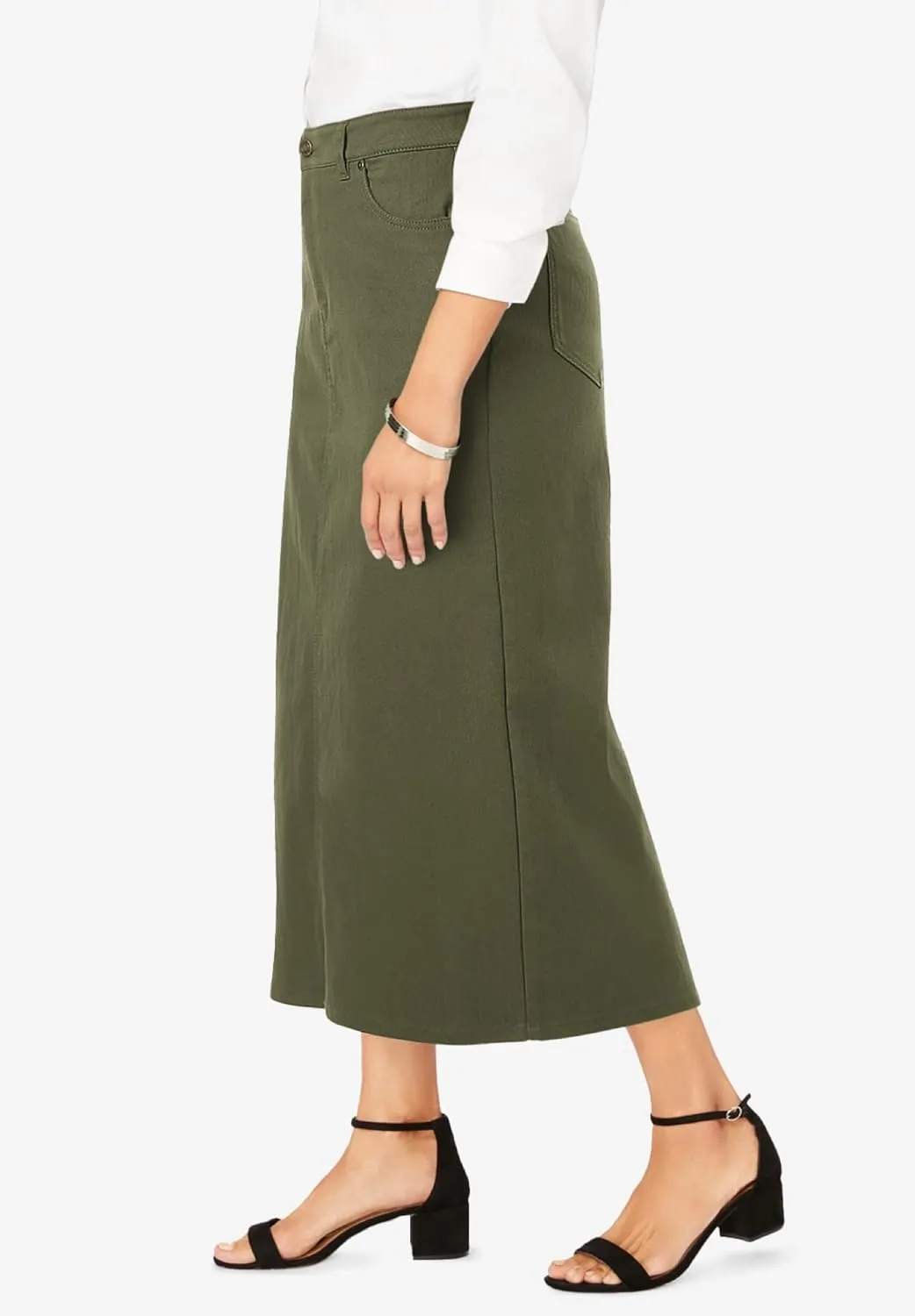 Jessica London Women's Plus Size True Fit Front Button Casual Denim Skirt