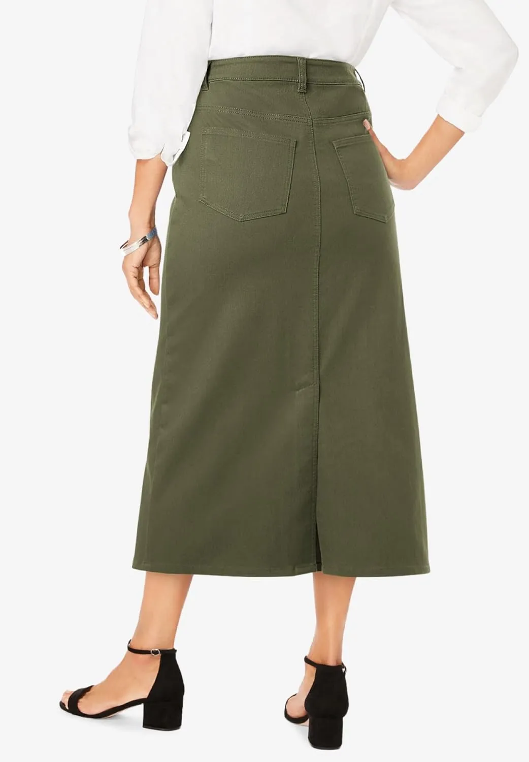 Jessica London Women's Plus Size True Fit Front Button Casual Denim Skirt