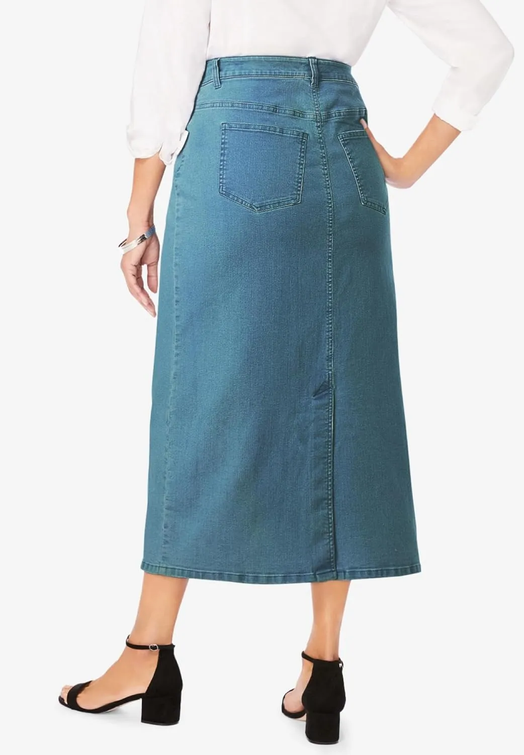 Jessica London Women's Plus Size True Fit Front Button Casual Denim Skirt