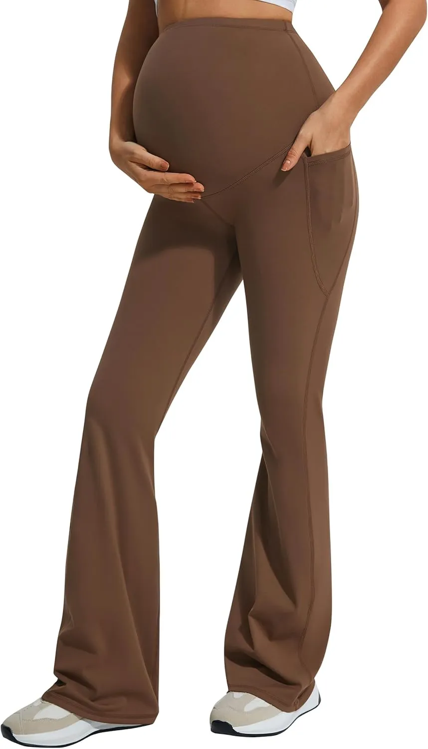 JOYSPELS Smooth Feeling Flare Maternity Leggings Over The Belly with Pockets Soft Bootcut Pregnancy Yoga Pants