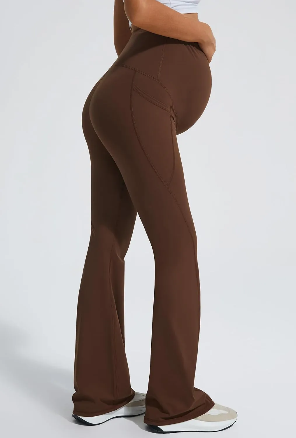 JOYSPELS Smooth Feeling Flare Maternity Leggings Over The Belly with Pockets Soft Bootcut Pregnancy Yoga Pants