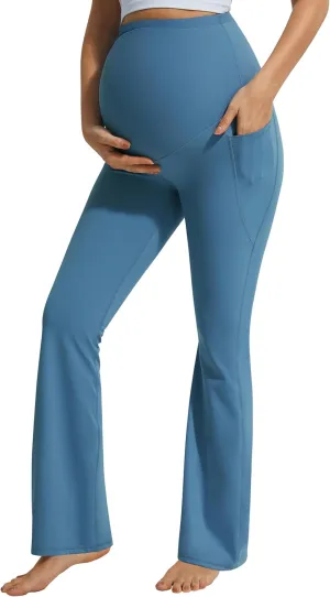 JOYSPELS Smooth Feeling Flare Maternity Leggings Over The Belly with Pockets Soft Bootcut Pregnancy Yoga Pants