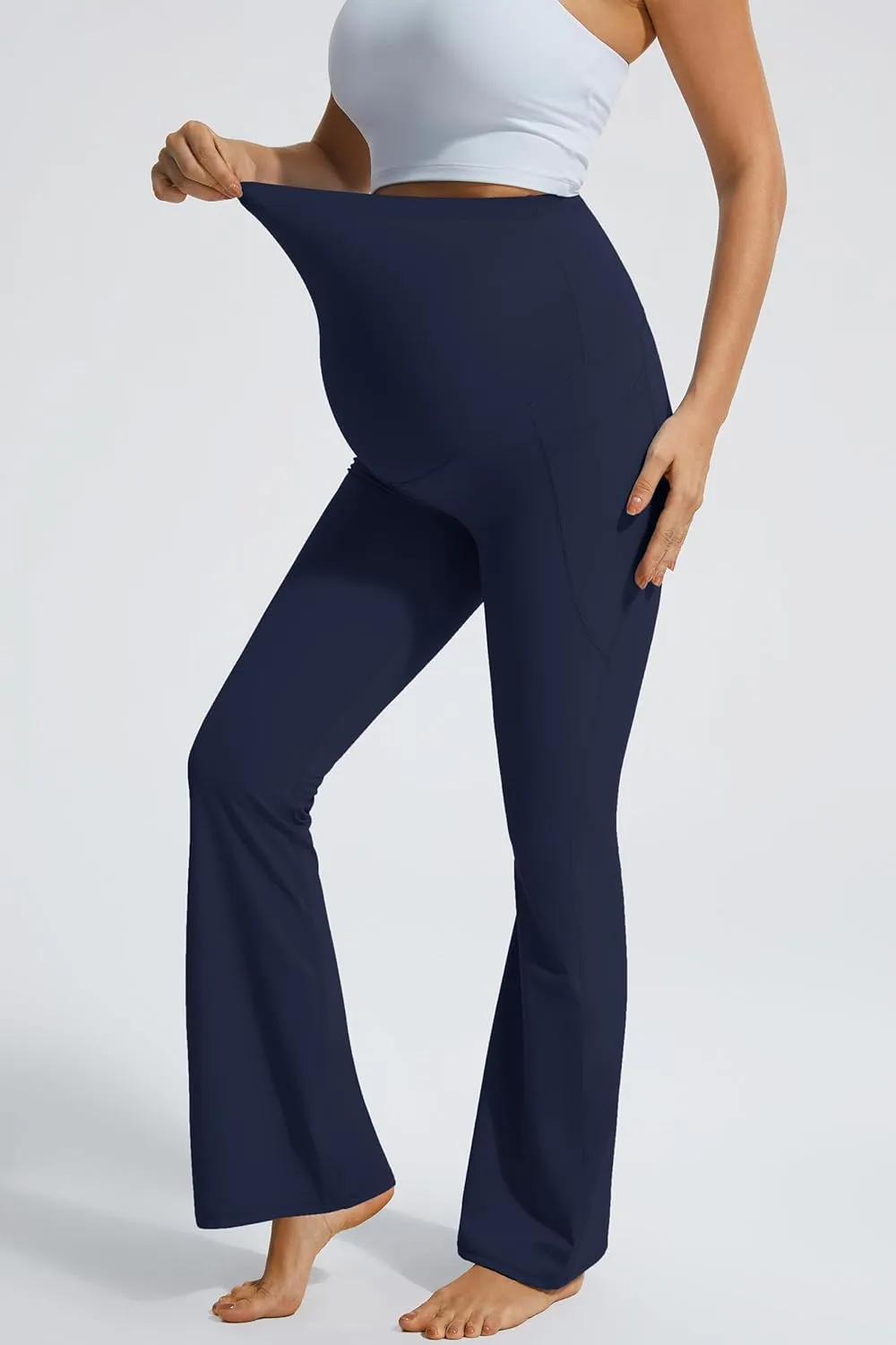 JOYSPELS Smooth Feeling Flare Maternity Leggings Over The Belly with Pockets Soft Bootcut Pregnancy Yoga Pants