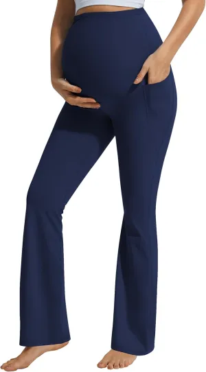 JOYSPELS Smooth Feeling Flare Maternity Leggings Over The Belly with Pockets Soft Bootcut Pregnancy Yoga Pants