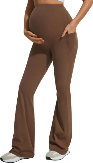 JOYSPELS Smooth Feeling Flare Maternity Leggings Over The Belly with Pockets Soft Bootcut Pregnancy Yoga Pants